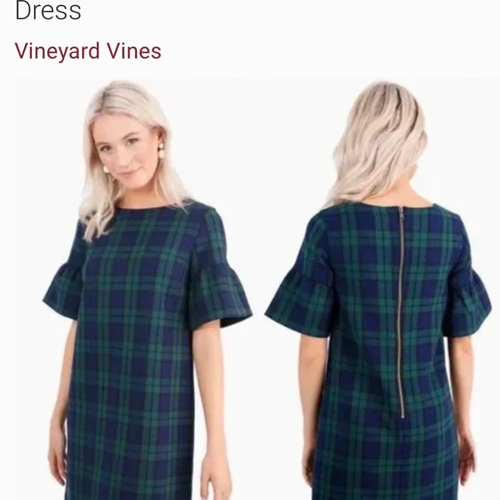 Vineyard Vines Blackwatch Plaid Flutter Sleeve Dress